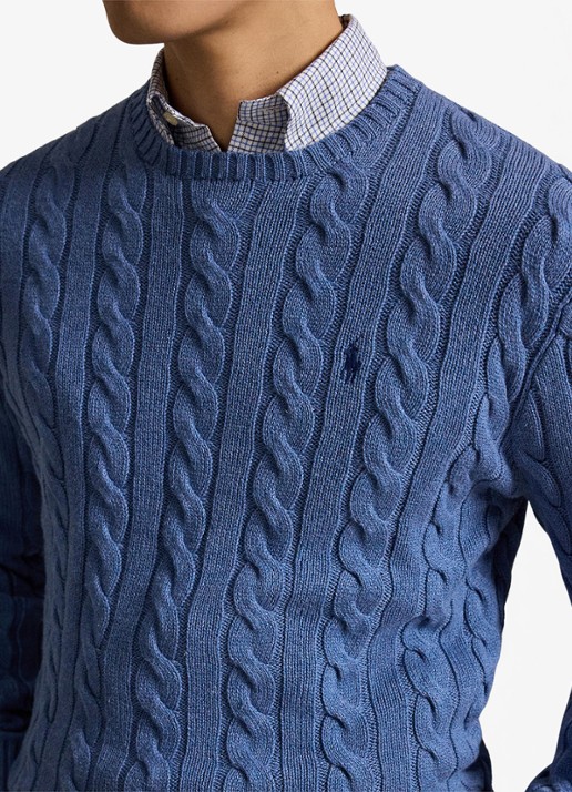Ralph Lauren Kabelgebreide trui met logoborduring - detail 5 blue borage heather-zxs4