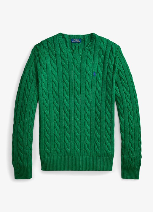 Ralph Lauren Kabelgebreide trui met logoborduring - voorkant erin green-48lh