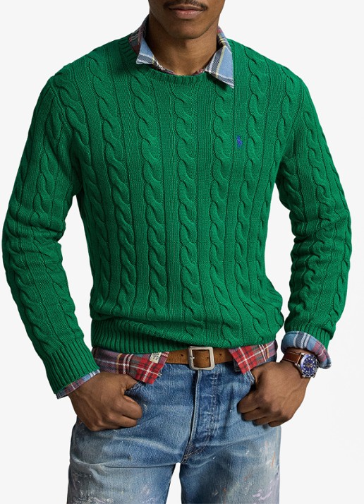 Ralph Lauren Kabelgebreide trui met logoborduring - voorkant 2 erin green-48lh