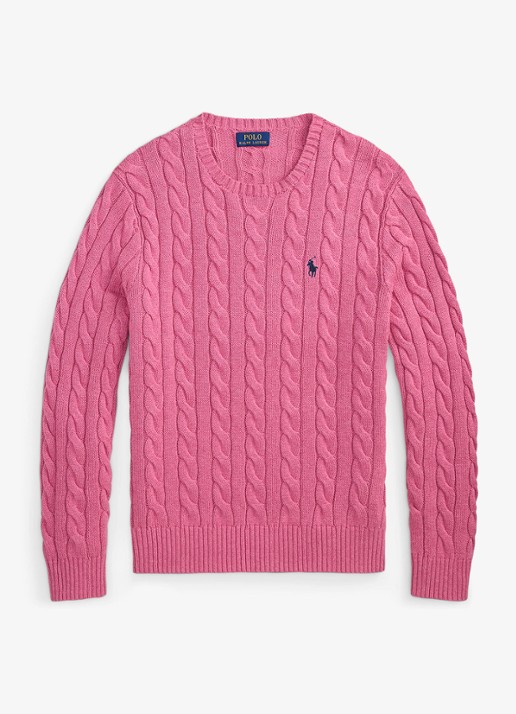 Ralph Lauren Kabelgebreide trui met logoborduring - voorkant 4 thulian pink heather-zxs7