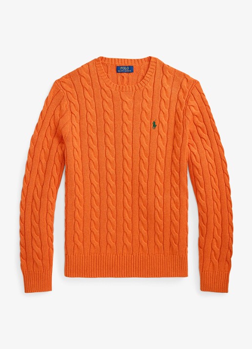 Ralph Lauren Kabelgebreide trui met logoborduring - voorkant orange jasper heather-zxs8