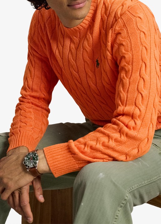 Ralph Lauren Kabelgebreide trui met logoborduring - voorkant 2 orange jasper heather-zxs8