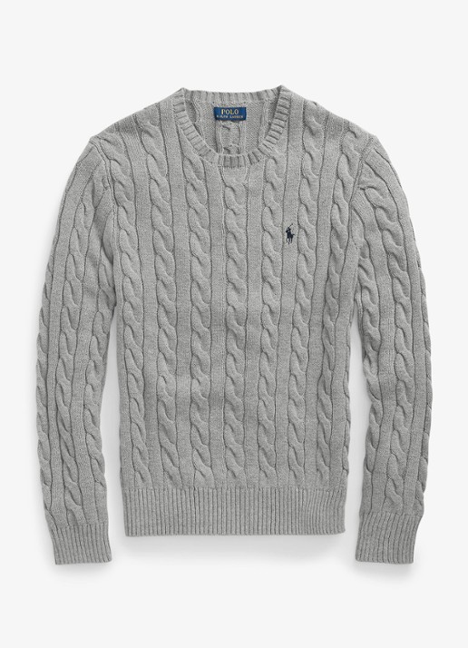 Ralph Lauren Kabelgebreide trui met logoborduring - voorkant fawn grey heather / grijs