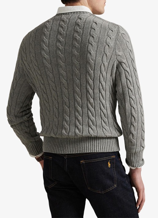 Ralph Lauren Kabelgebreide trui met logoborduring - achterkant 9 fawn grey heather / grijs