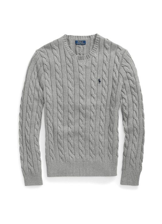 Ralph Lauren Kabelgebreide trui met logoborduring - voorkant 3 fawn grey heather / grijs