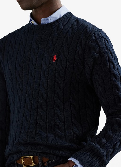 Ralph Lauren Kabelgebreide trui met logoborduring - detail 7 hunter navy / blauw