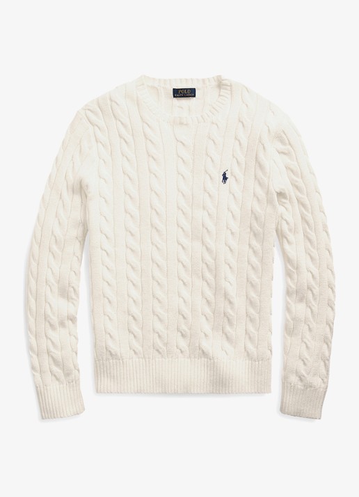 Ralph Lauren Kabelgebreide trui met logoborduring - voorkant andover cream / creme