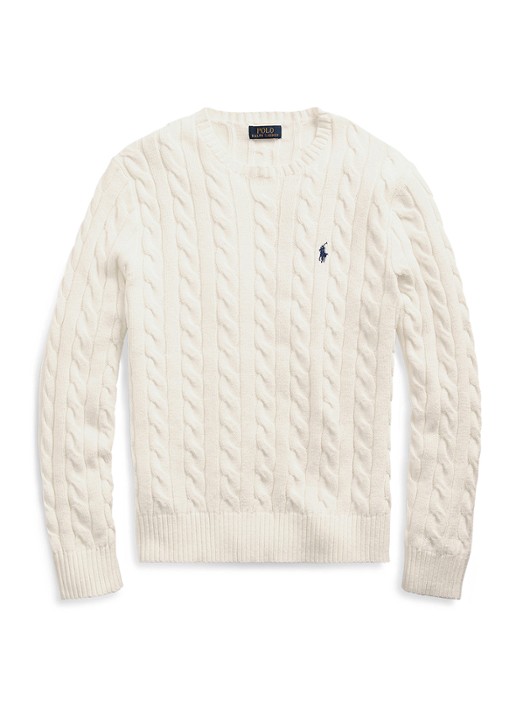 Ralph Lauren Kabelgebreide trui met logoborduring - voorkant 3 andover cream / creme