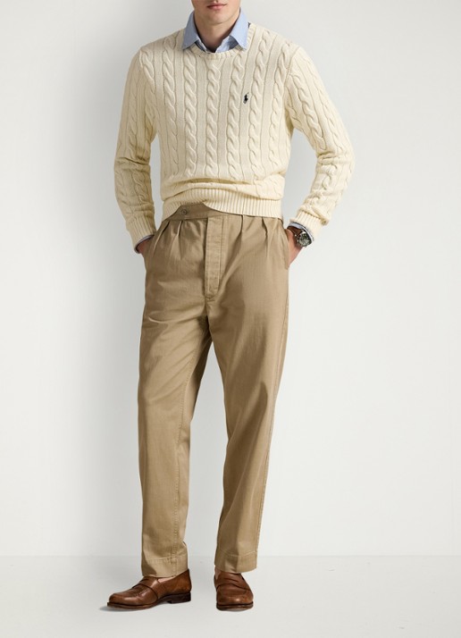 Ralph Lauren Kabelgebreide trui met logoborduring - voorkant 2 andover cream / creme