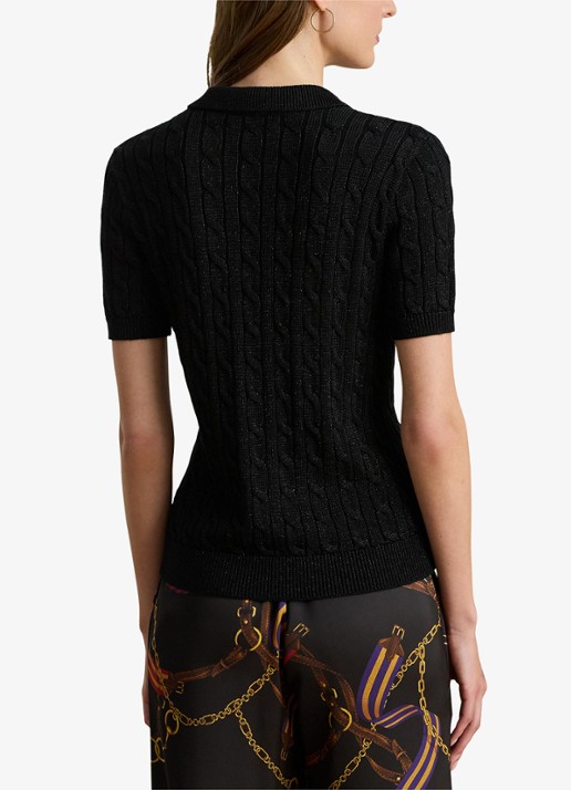 Ralph Lauren Kabelgebreide trui met polokraag  - achterkant 5 black metallic / zwart