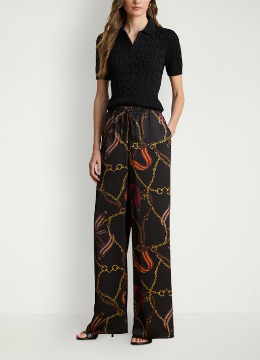 Ralph Lauren Kabelgebreide trui met polokraag  - voorkant 4 black metallic / zwart