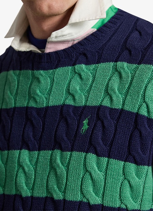 Ralph Lauren Kabelgebreide trui met streepprint - detail 5 navy green combo-3yk1