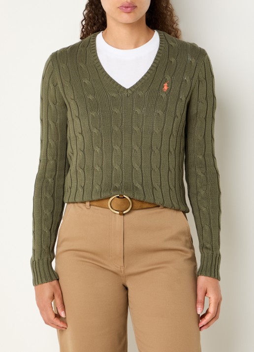 Ralph Lauren Kabelgebreide trui met V-hals en logoborduring