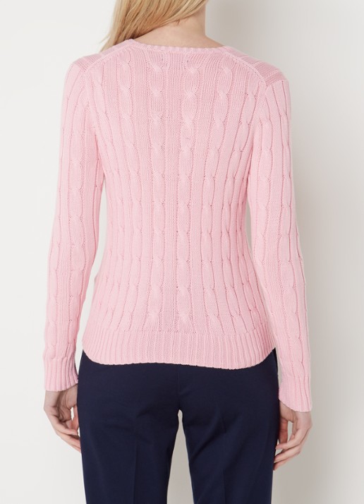 Ralph Lauren Kabelgebreide trui met V-hals - achterkant 4 roze