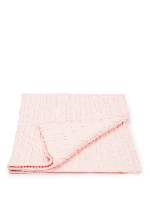 Ralph Lauren Kabelgebreide wiegdeken 102 x 74 cm - voorkant 2 lichtroze