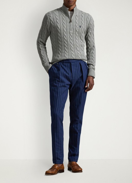 Ralph Lauren Katoenen kabeltrui met kwartrits - voorkant 5 fawn grey heather / grijs