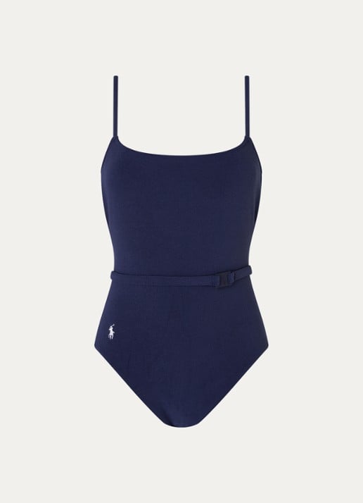 Ralph Lauren Kennedy badpak van badstof met uitneembare vulling - voorkant donkerblauw
