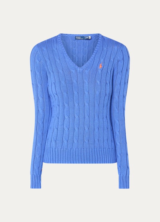 Ralph Lauren Kimberly kabelgebreide pullover met logo - voorkant blauw