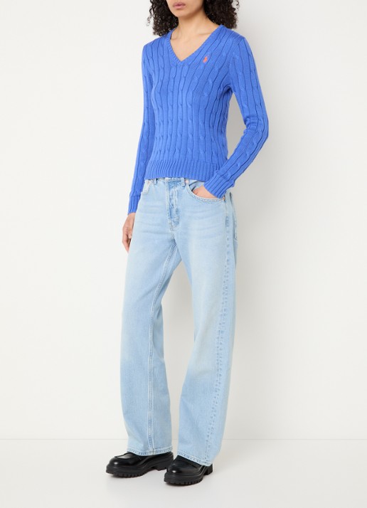 Ralph Lauren Kimberly kabelgebreide pullover met logo - voorkant 2 blauw