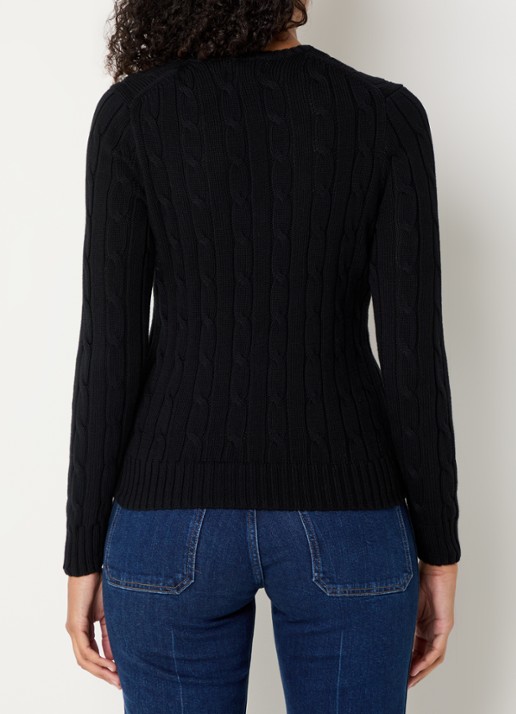 Ralph Lauren Kimberly kabelgebreide pullover met logoborduring - achterkant zwart