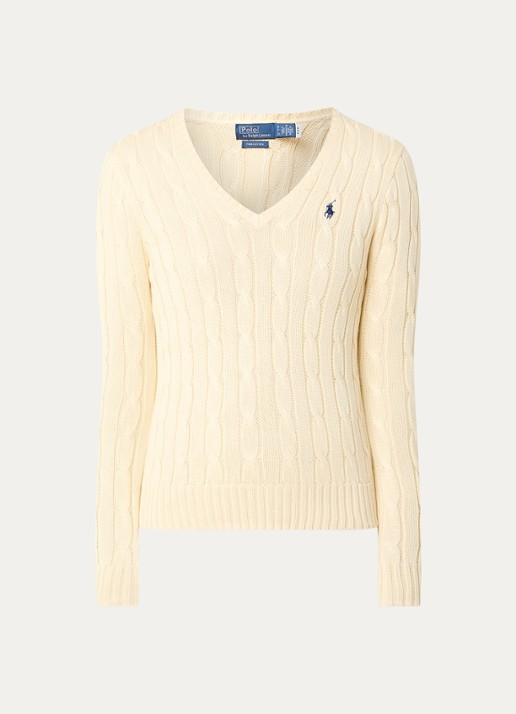 Ralph Lauren Kimberly kabelgebreide pullover met logoborduring - voorkant 2 beige