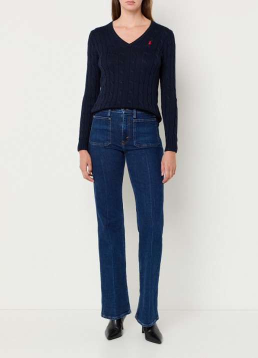 Ralph Lauren Kimberly kabelgebreide pullover met logoborduring - voorkant 3 donkerblauw
