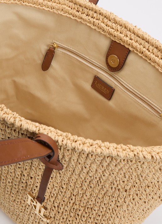 Ralph Lauren Lainey shopper van stro met leren details - detail 3 beige