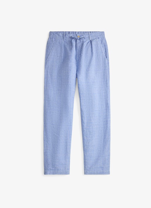 Ralph Lauren Lateef relaxed fit broek van linnen met trekkoord - voorkant 2 7273 blue white / blauw