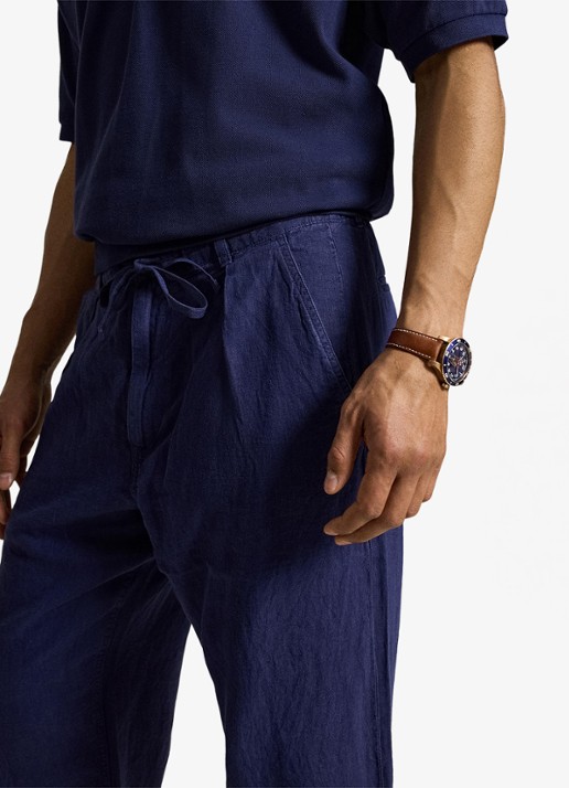 Ralph Lauren Lateef relaxed fit broek van linnen - detail 5 newport navy / donkerblauw