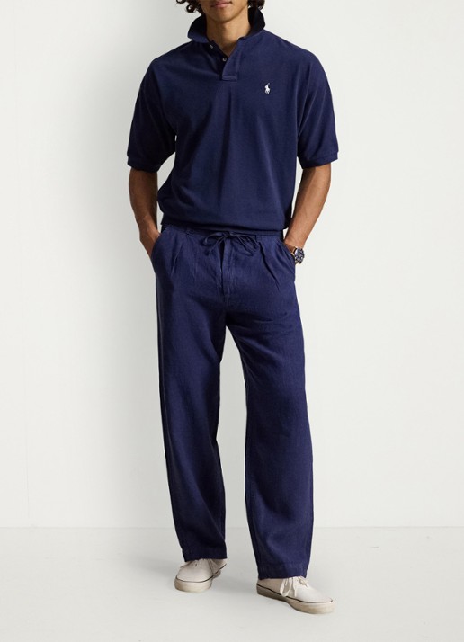 Ralph Lauren Lateef relaxed fit broek van linnen - voorkant 2 newport navy / donkerblauw