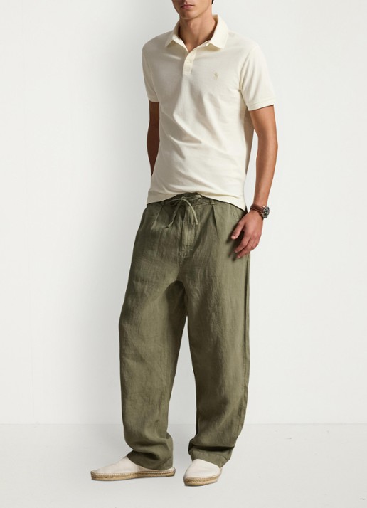 Ralph Lauren Lateef relaxed fit broek van linnen - voorkant 2 sage green / groen