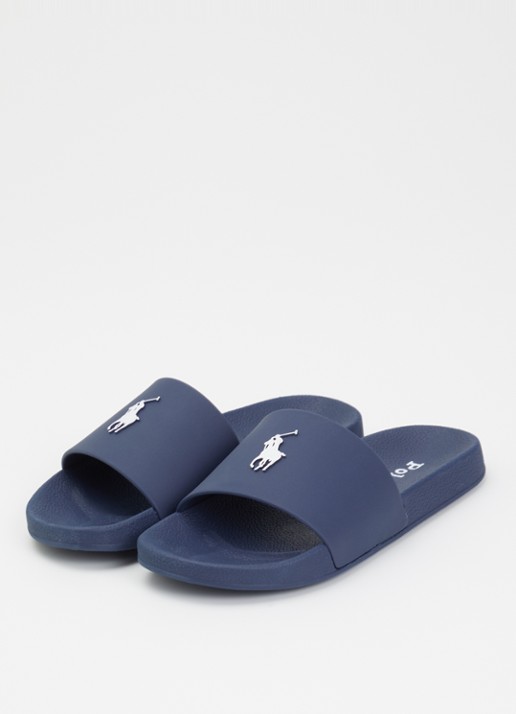 Ralph Lauren Lennon slipper met logo - voorkant 2 donkerblauw