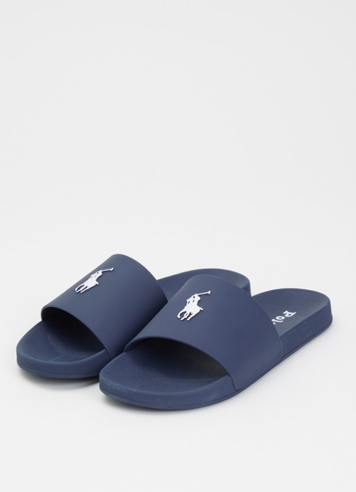 Ralph Lauren Lennon slipper met logo - voorkant 4 donkerblauw