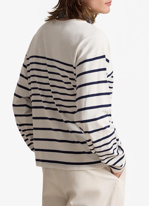 Ralph Lauren Longsleeve met streepprint en boothals - achterkant 3 newport navy/white / gebroken wit
