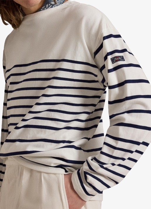 Ralph Lauren Longsleeve met streepprint en boothals - detail 2 newport navy/white / gebroken wit