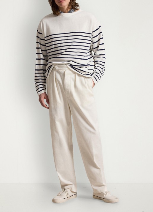Ralph Lauren Longsleeve met streepprint en boothals - voorkant 5 newport navy/white / gebroken wit