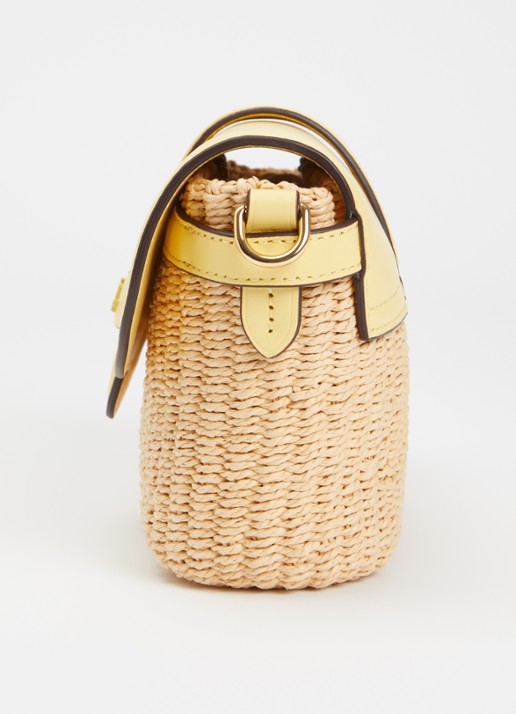 Ralph Lauren Lynden schoudertas van stro met details van leer  - detail 3 geel