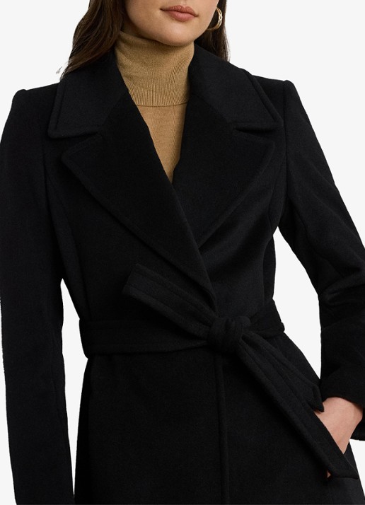 Ralph Lauren Mantel in kasjmierblend met schoudervulling en ceintuur - detail 5 zwart