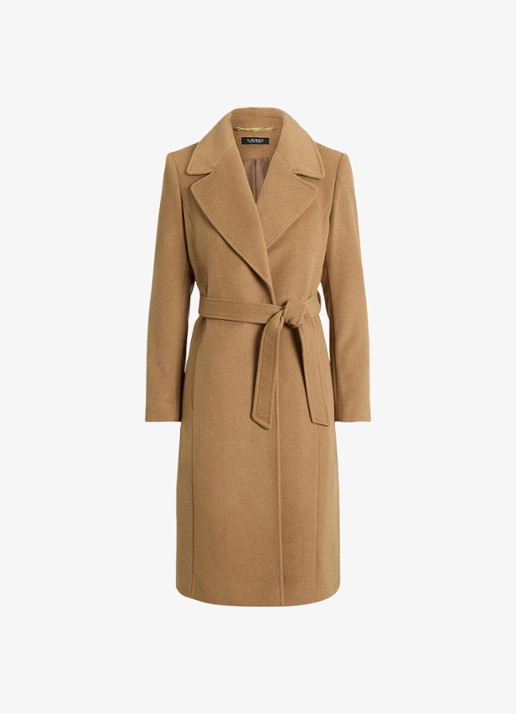 Ralph Lauren Mantel in kasjmierblend met schoudervulling en ceintuur - voorkant new vicuna / rood