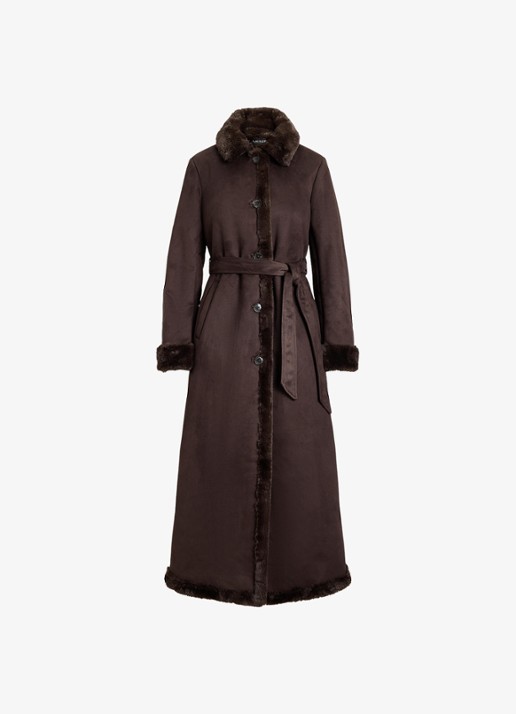 Ralph Lauren Mantel met strikceintuur en imitatiebont