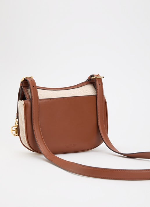 Ralph Lauren Marcy crossbody tas van canvas met details van leer  - achterkant beige