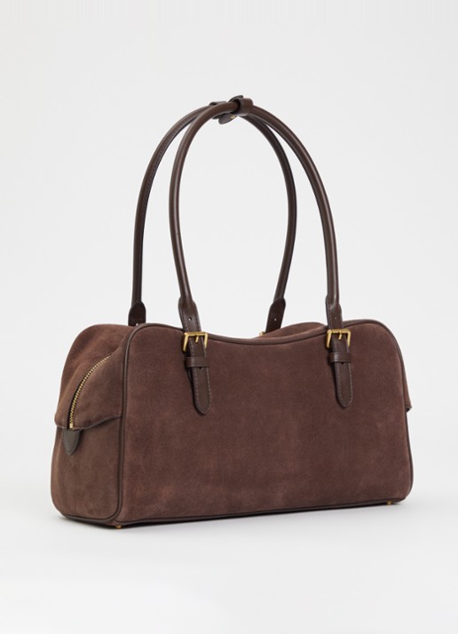 Ralph Lauren Marcy Large schoudertas van suède met tasbedel - achterkant 5 bruin