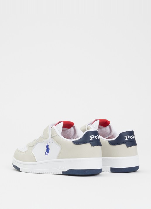 Ralph Lauren Masters Court Sneaker met logoborduring - achterkant beige
