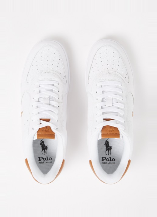 Ralph Lauren Masters Court sneaker van leer met logoborduring - detail 4 ivoor