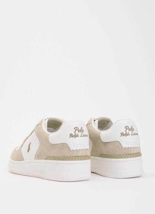 Ralph Lauren Masters Court Sneaker van leer met suède details en logoborduring - achterkant wit