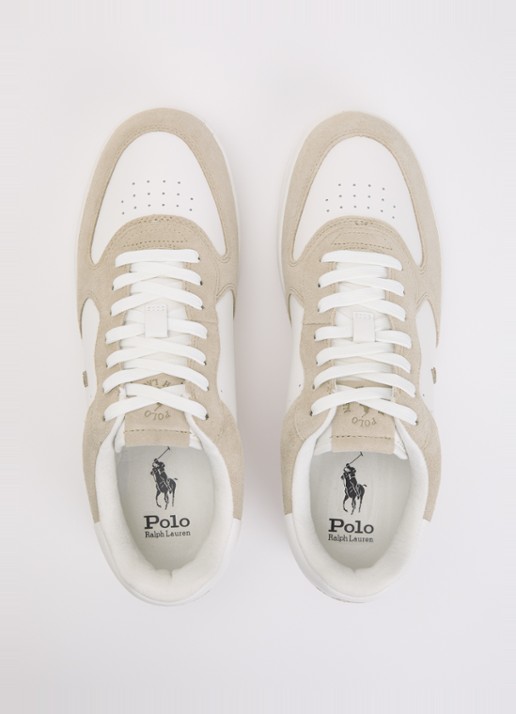 Ralph Lauren Masters Court Sneaker van leer met suède details en logoborduring - detail 3 wit