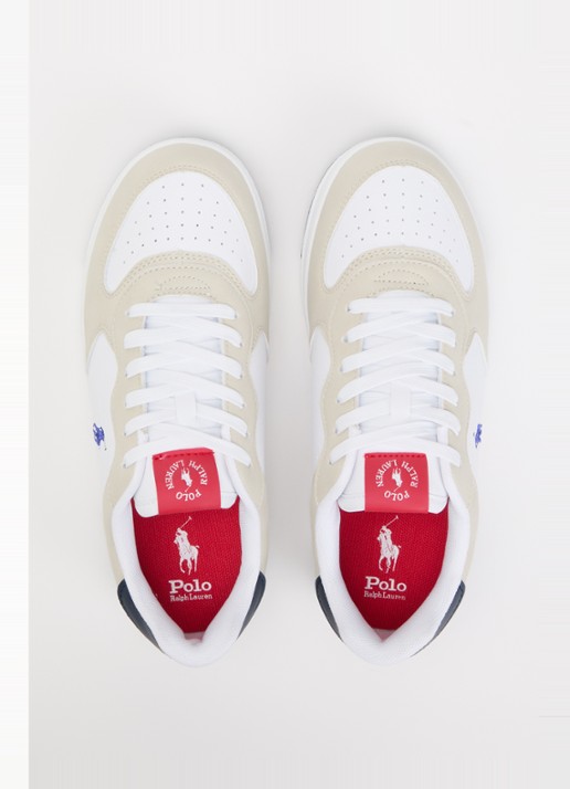 Ralph Lauren Masters Court sneaker van leer met suéde details - detail 4 wit