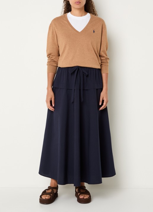 Ralph Lauren Maxi A-lijn rok van canvas - voorkant 4 donkerblauw