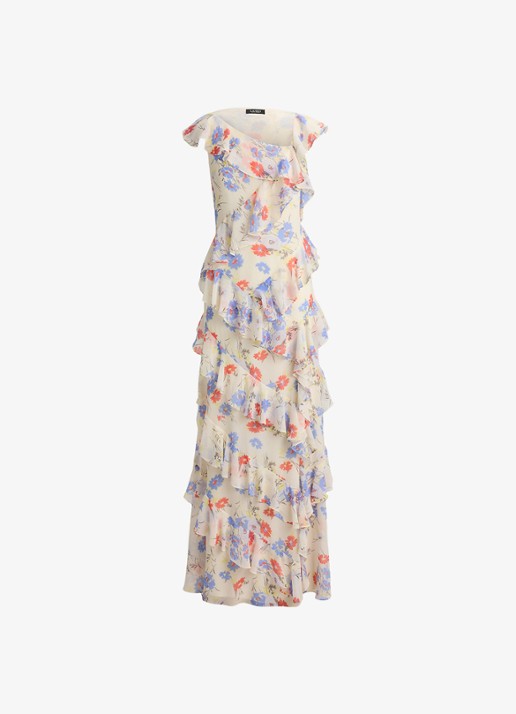 Ralph Lauren Maxi jurk met bloemenprint en ruches - voorkant 5 cream multi 2wmn / creme