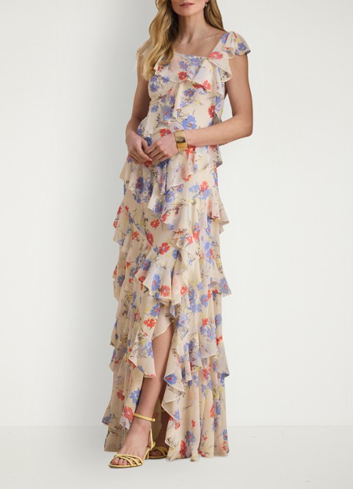 Ralph Lauren Maxi jurk met bloemenprint en ruches - detail 2 cream multi 2wmn / creme